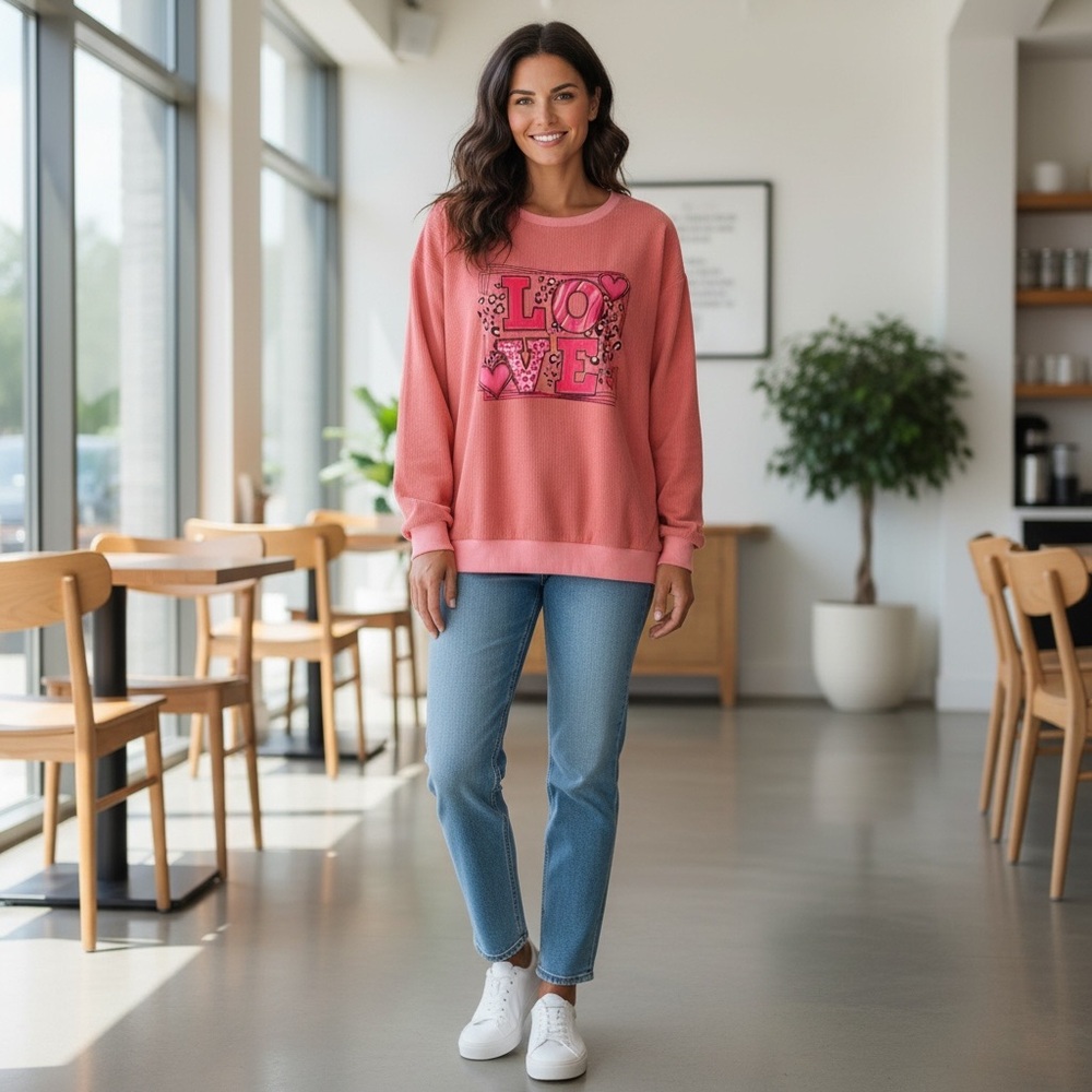 Love Graphic Pink Sweatshirt Oversized Size Small - Picture 3 of 8